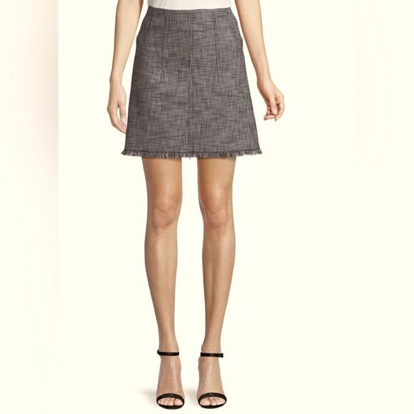 Rebecca Taylor Slub Suiting A-Line Skirt with Fringe Hem - Picture 1 of 6